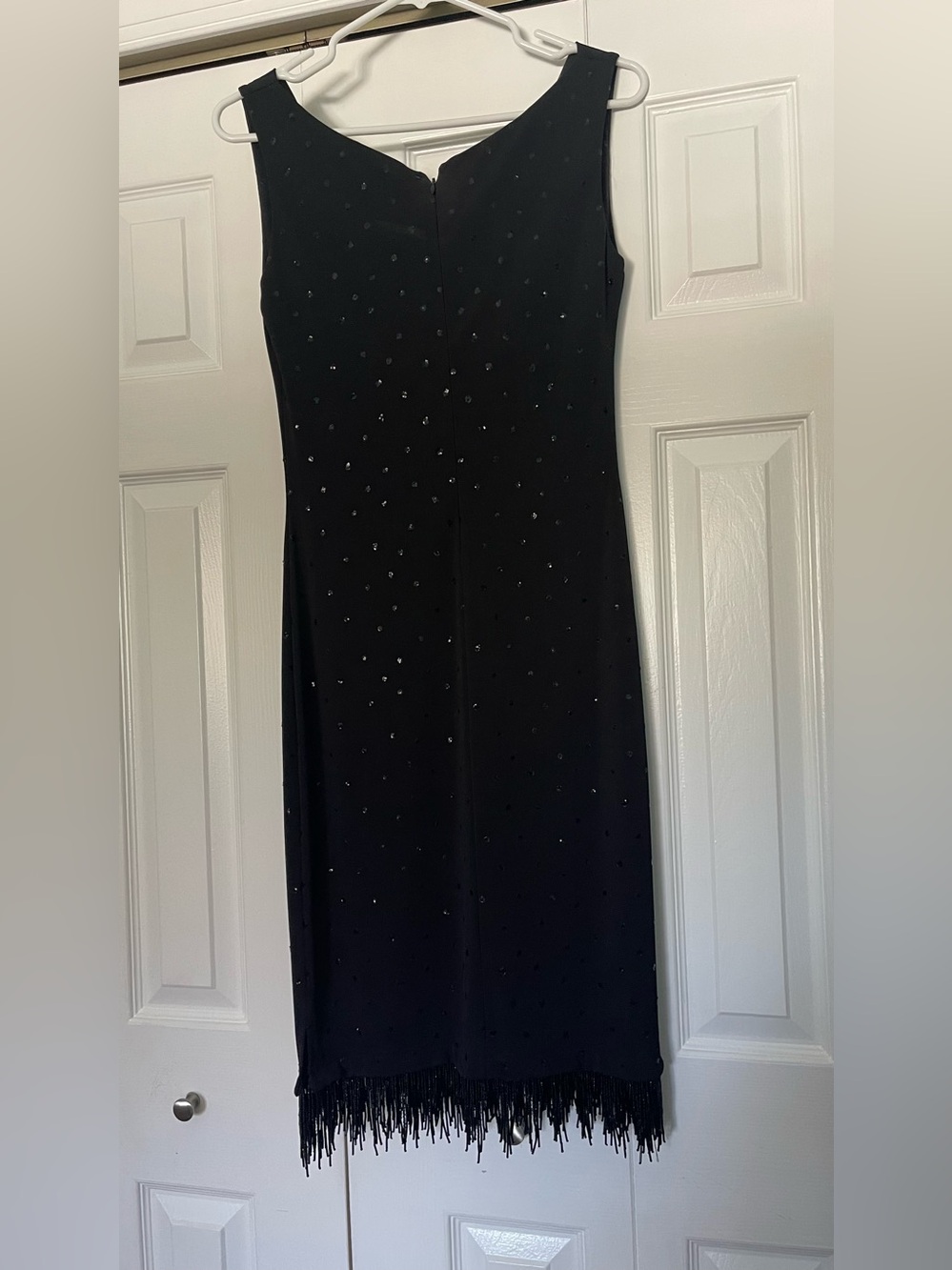 Black Beaded Sleeveless Midi Dress with Fringe
